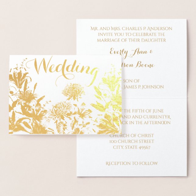 Gold Foil Typographie florale Invitations de maria (Affichage)