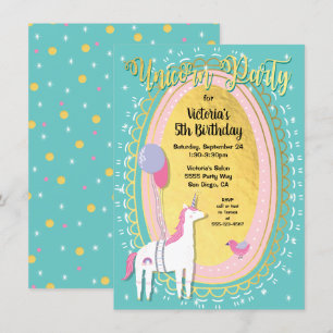 Gold Foil Unicorn Invitations de fête d'anniversai