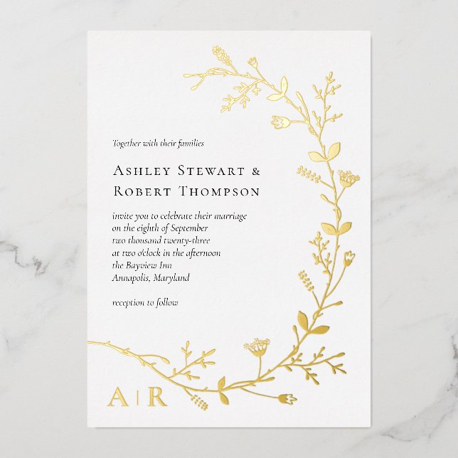 Gold Foil Vine Soll Faire-part de mariage moderne, (Recto)