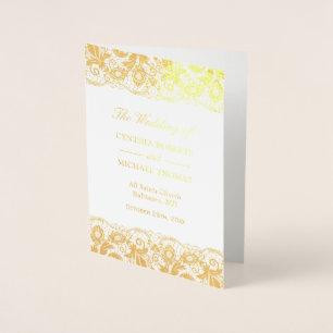 Gold Foil Vintage Lace Mariage damassé Programme