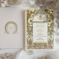 Gold Foil Vintage Wedding Invitations Art Nouveau
