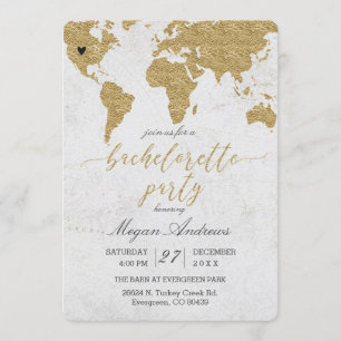 Gold Foil World Map Bachelorette Party Invitation
