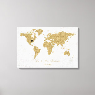 Gold Foil World Map Mariage Autre livre d'or