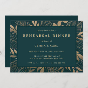 Gold Foliage Green Rehearer Dîner Invitation