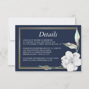 Gold Frame Navy Blue Rose Mariage carte de détail