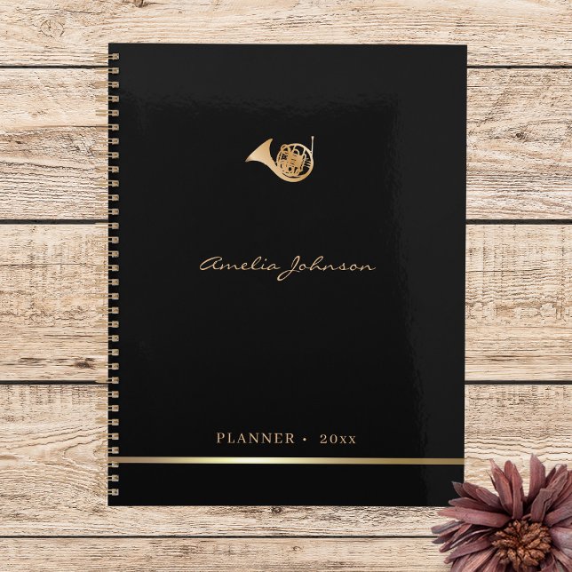 Gold French Horn Elegant Music 2026 Annuel Planner (Créateur téléchargé)