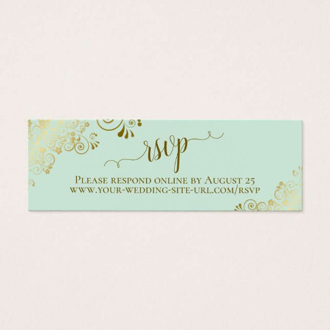 Gold Frills Mint Green Wedding Carte en ligne RSVP (Devant)