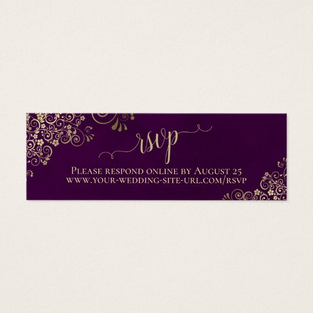 Gold Frills Plum Purple Wedding Carte en ligne RSV (Devant)