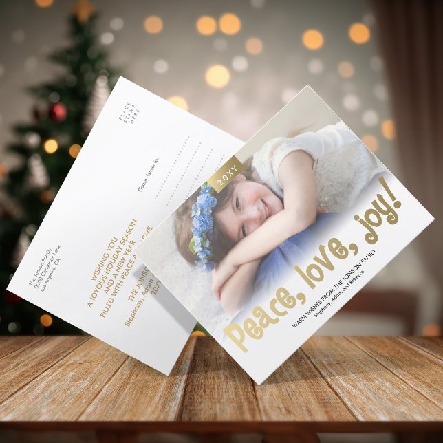 Gold Fun Peace Love Joie Photo Carte Postale moder (Créateur téléchargé)