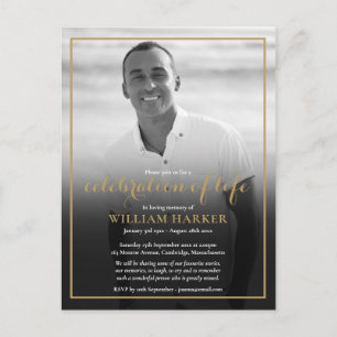 Gold Funeral Black and White Photo Invitation