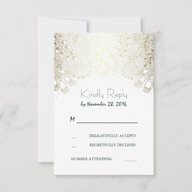 Gold Garden Flowers Mariage Cartes RSVP (Devant)