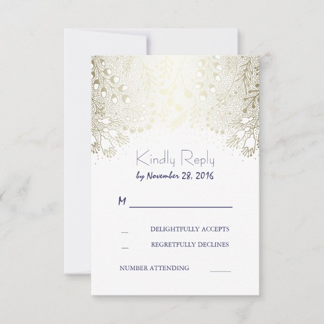 Gold Garden Flowers Mariage Cartes RSVP (Devant)