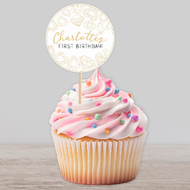 Gold Gem premier anniversaire - Stickers de fête p (gold glitter gem birthday party sticker)