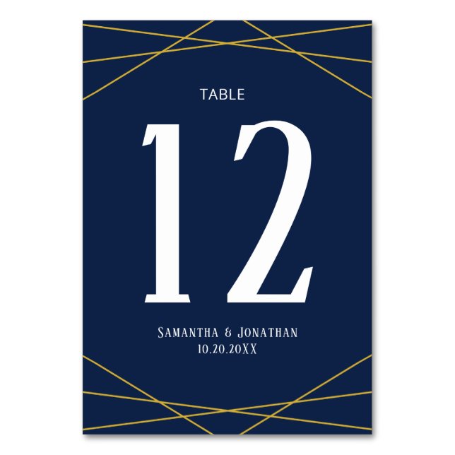 Gold Geometry Navy bleu | Numéro de table Mariage (Par défaut)