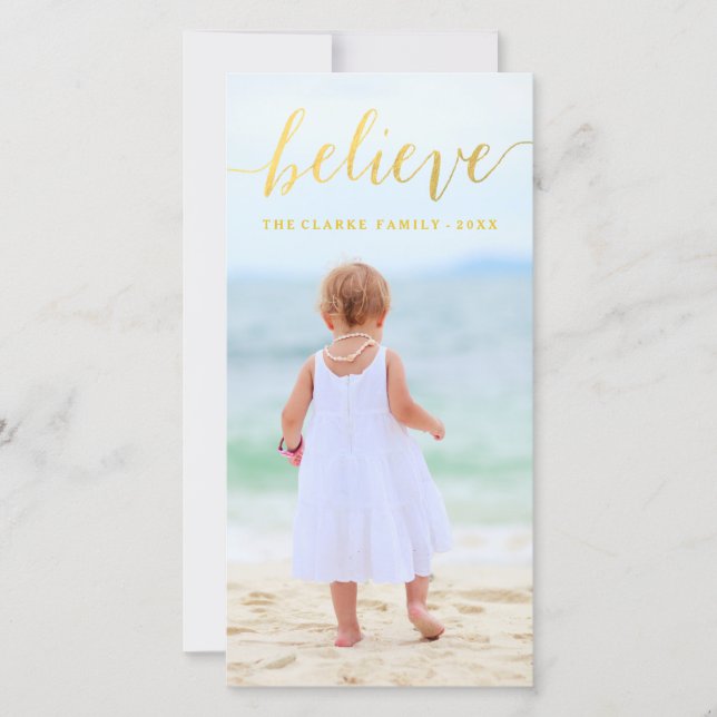 Gold Glam Believe Holiday Carte photo (Devant)