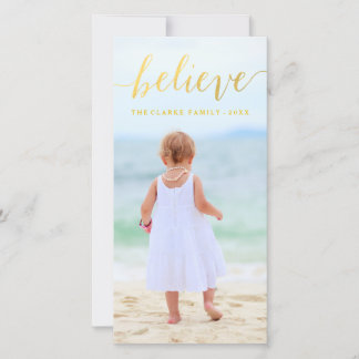 Gold Glam Believe Holiday Carte photo