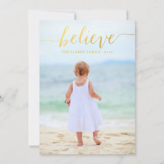 Gold Glam Believe Holiday Carte photo