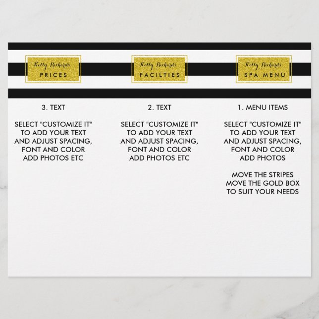 Gold Glamor Grandes noires Menu Salon Brochure (Devant)