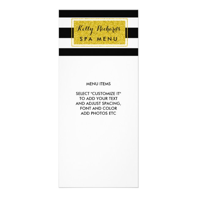 Gold Glamor noir blanc rayures Menu Salon (Devant)