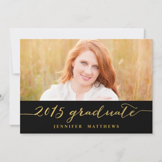 Gold Glamor Photo 2015 Graduation Party Invitation (Devant)