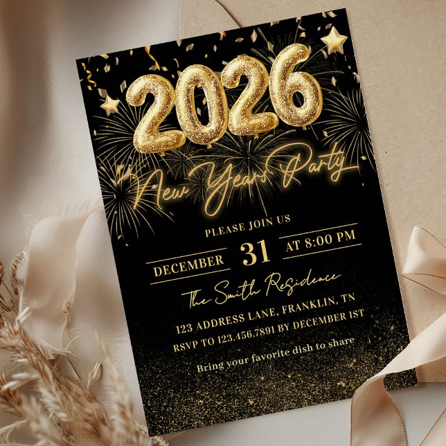 Gold Glitter 2026 New Year Party Invitation (Créateur téléchargé)
