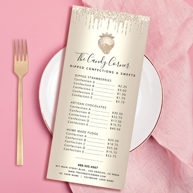 Gold Glitter Drips Chocolate Dessert Sweets Menu  (Créateur téléchargé)