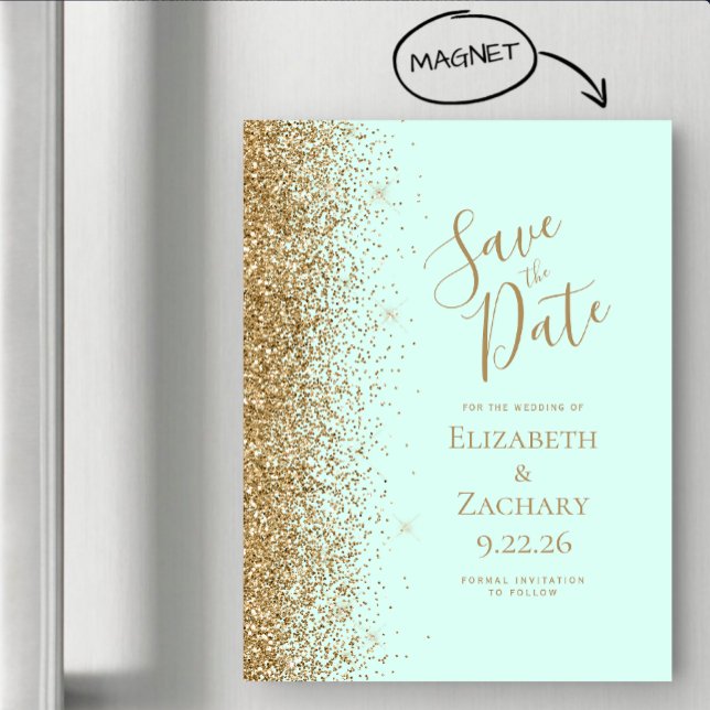 Gold Glitter Mint Green Magnetic Save the Date (Créateur téléchargé)