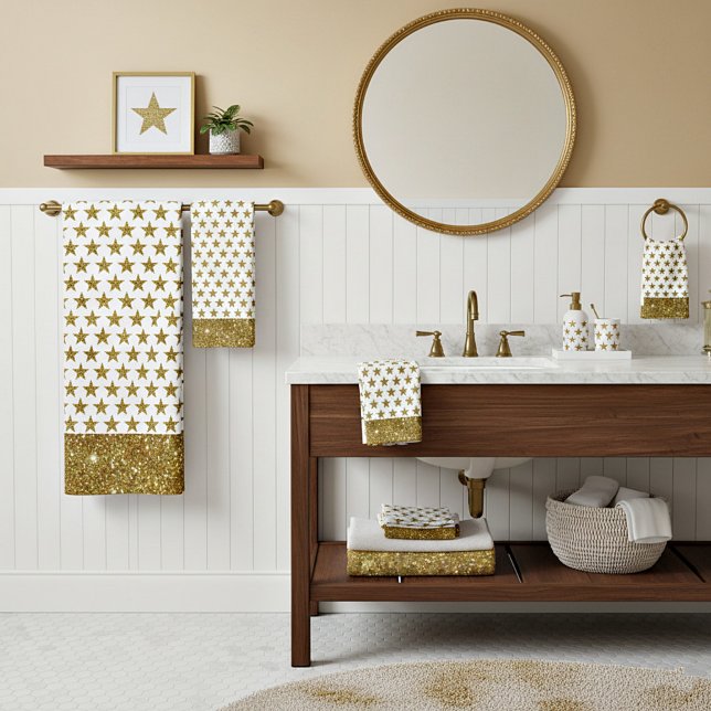 Gold glitter stars  bath towel set (Créateur téléchargé)