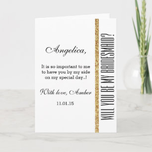 Gold Glitter Will You Be My Bridesmaid Invitation