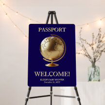 Gold Globe Passport Travel Baby Shower