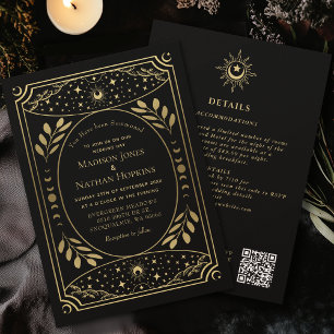 Gold Gothique Vintage Tarot Mariage QR Invitation
