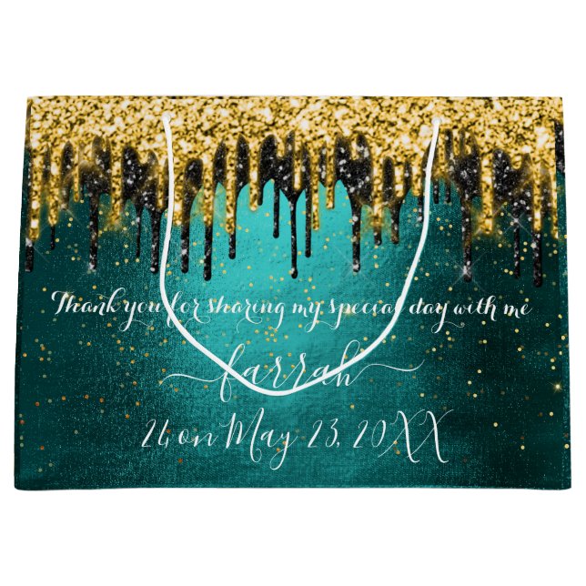 Gold Green Black Drips Favoriser Grand Sac Cadeau (Devant)