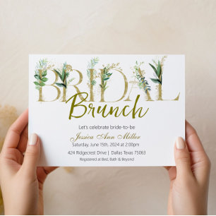 Gold Green Bridal Brunch Shower Invitation