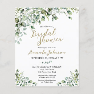 Gold Green Budget Douche nuptiale Invitation
