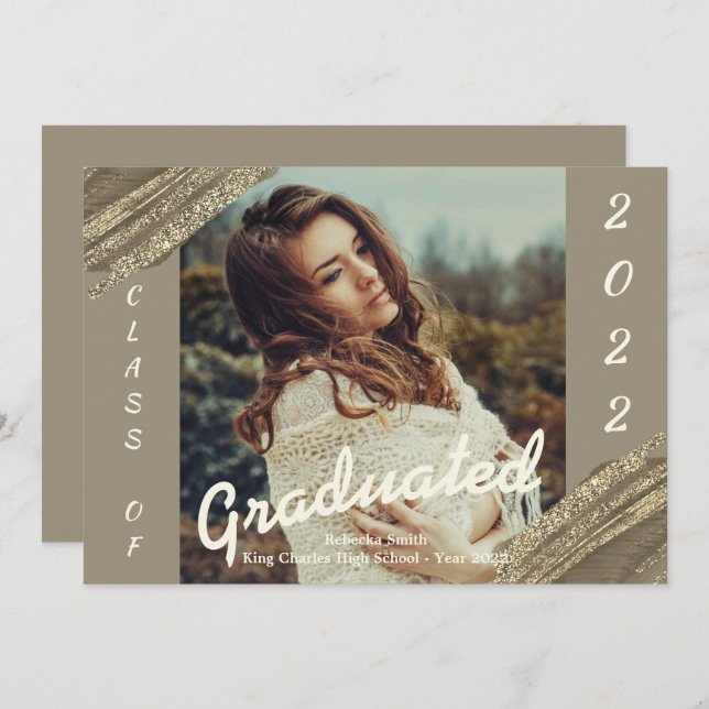 Gold Green Faire-part de graduation photo (Devant / Derrière)