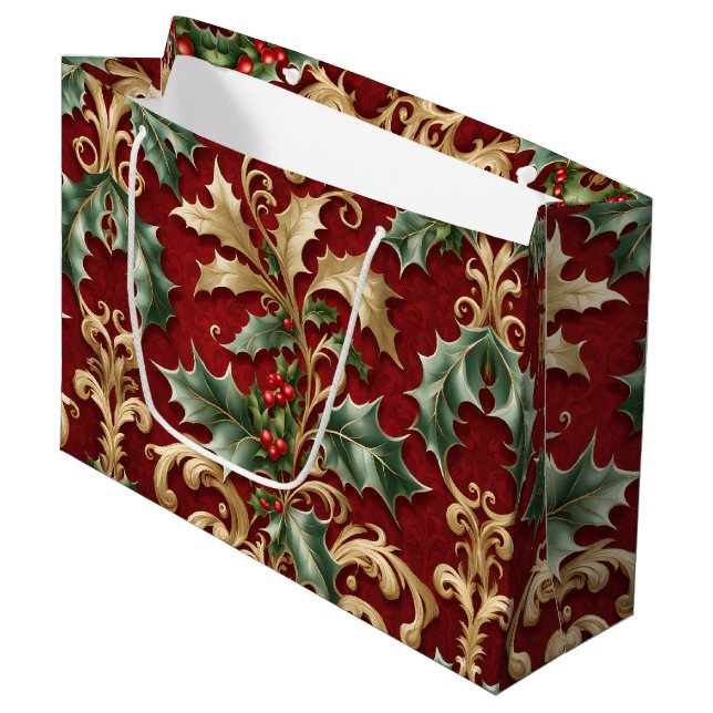 Gold Green Feuille Red Christmas Holiday Sac cadea (Devant Angle)