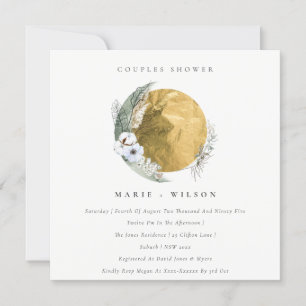 Gold Green Floral Wreath Couples Douche Invitation