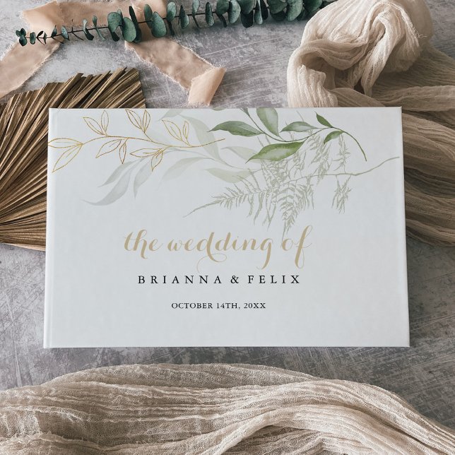 Gold Green Foliage Mariage Livre d'or (Créateur téléchargé)