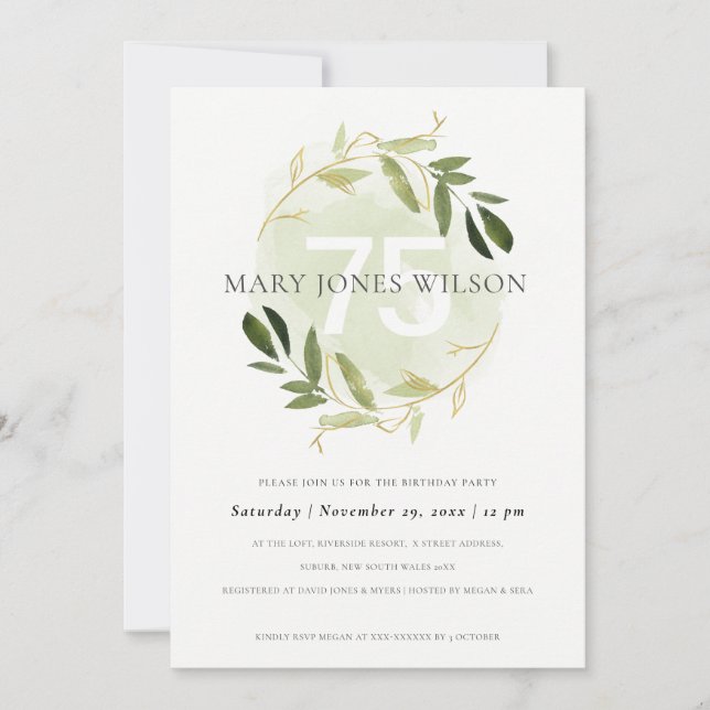 GOLD GREEN FOLIAGE WREATH TOUT ÂGE 75 CARTE D'ANNI (Devant)