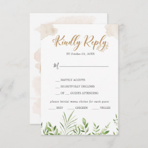 Gold Green Menu Choice Wedice RSVP Card