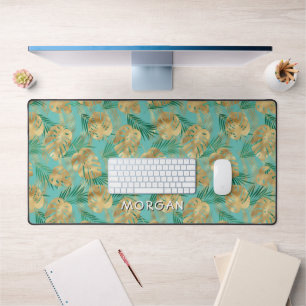 Gold & Green Tropical Feuilles Personnaliser Nom T