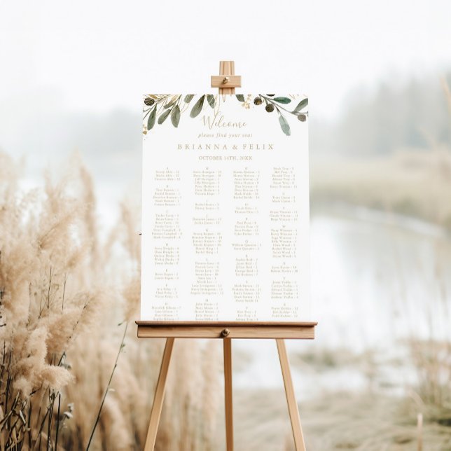 Gold Greenery Automne Alphabétique Tableau de sièg (Créateur téléchargé)