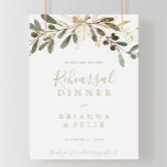 Gold Greenery Automne Répétition Dîner Affiche de<br><div class="desc">Ce panneau d'accueil pour le dîner d'automne de verdure dorée est parfait pour une répétition mariage moderne. Le design présente un charmant feuillage artistique vert et or.</div>
