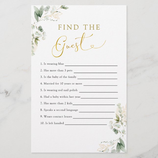 Gold Greenery Baby in Bloom Trouvez l'invité (Devant)