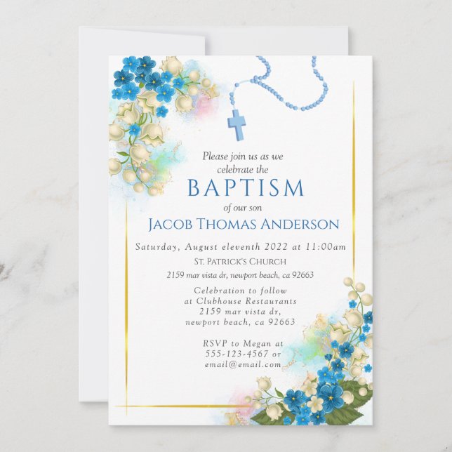 Gold Greenery Eucalyptus Boy Baptism Invitation (Devant)