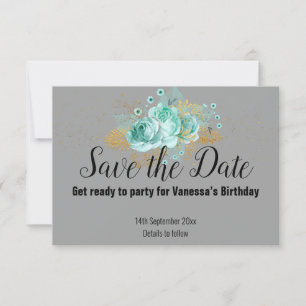 GOLD GRIS CHEVRON FLORAL ENREGISTRER LA DATE CARTE
