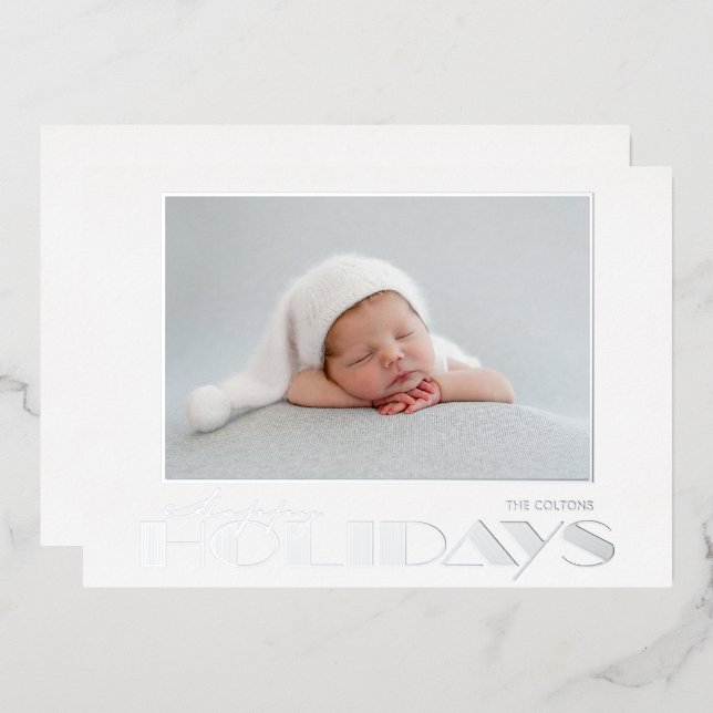 Gold Happy Holidays Photo Foil Carte de vacances (Recto/Verso)