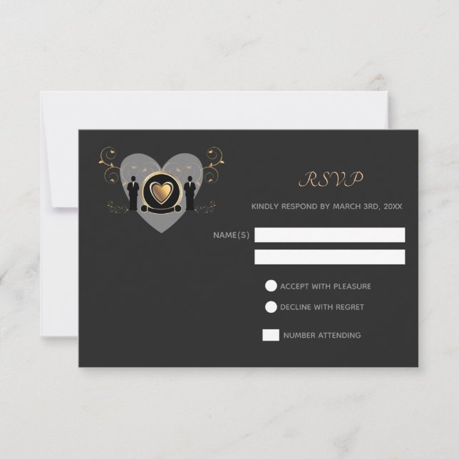 Gold Heart Homme Mariage | carte RSVP (Devant)