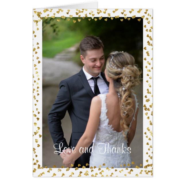 Gold Hearts Photo Mariage Merci note (Devant)