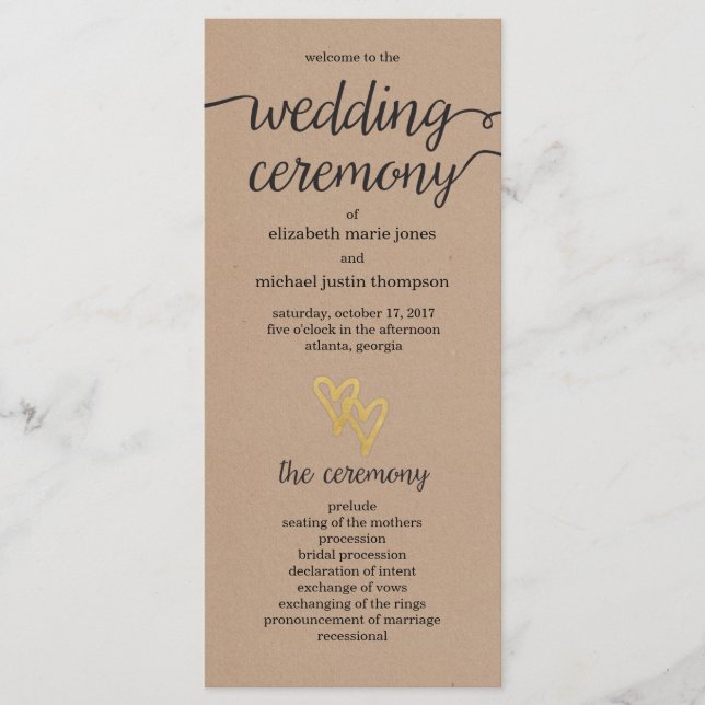 Gold Hearts Programme de mariage Kraft (Devant)